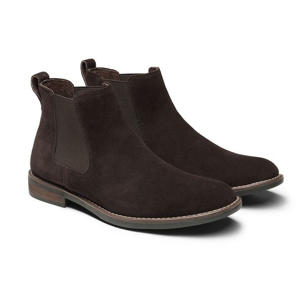 Men's Plain-Toe Suede Chelsea Boots - DARK BROWN - 5